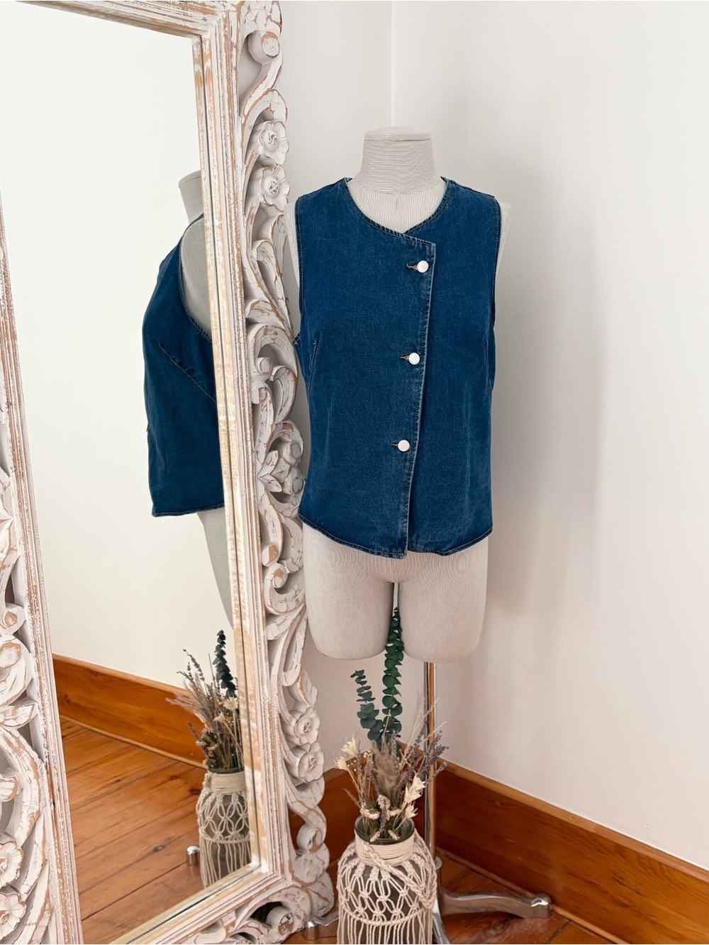 Sleeveless Denim Button-Front Vest